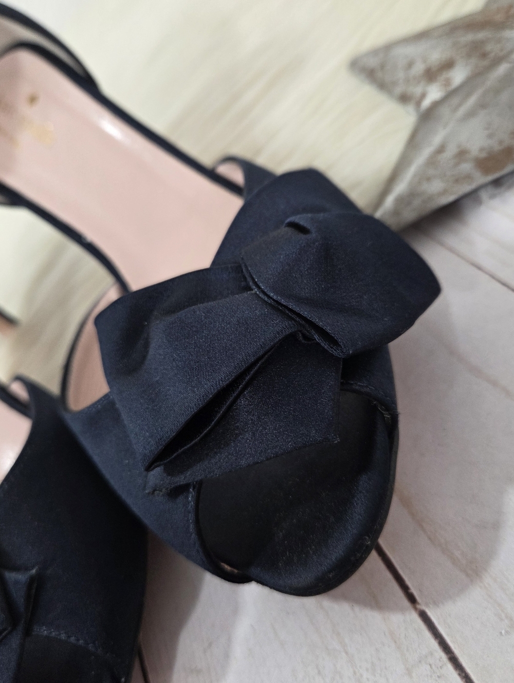Kate Spade Sala d'orsay pumps navy blue satin glitter bow women's Size 8.5 - Picture 6 of 8